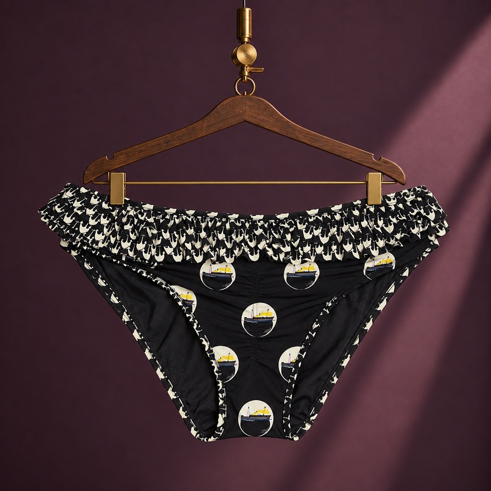 Louis Vuitton Nautical Ship Anchor Ruffle Bikini Bottom Ruched FR42 Bottoms Only